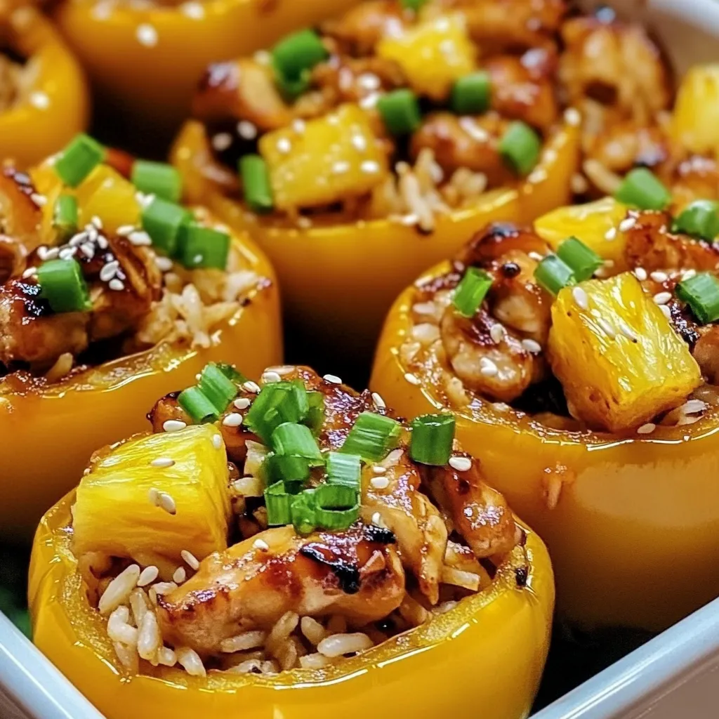 Gefüllte Paprika mit Teriyaki-Hähnchen, Ananas & Reis