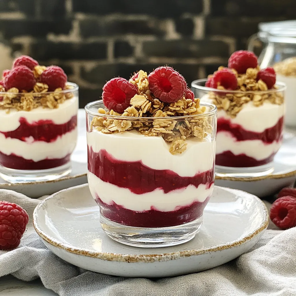 Griechische Joghurt-Himbeer-Mousse mit Honig-Crunch