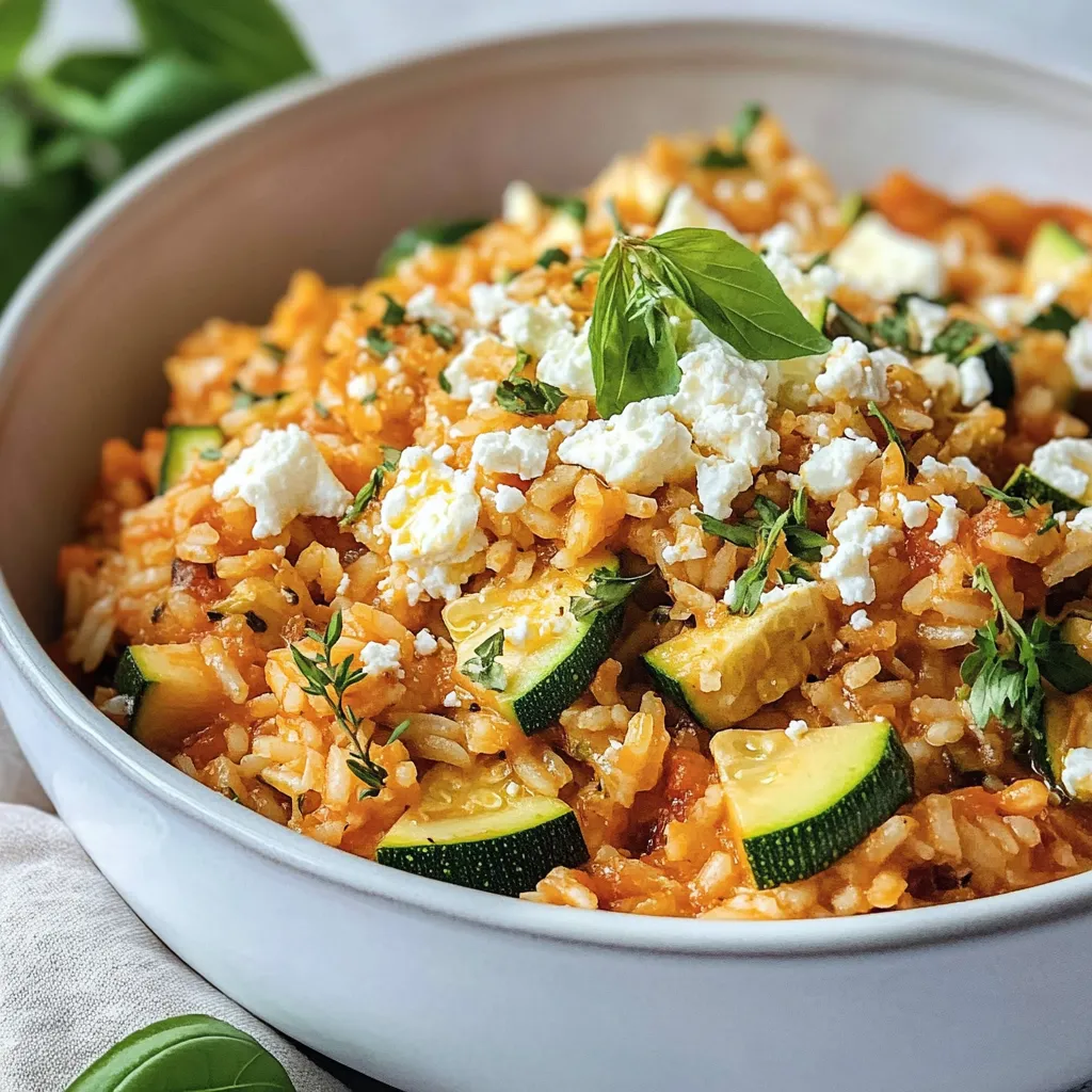 Mediterrane Zucchini-Reis-Pfanne mit schmelzendem Feta-Glück