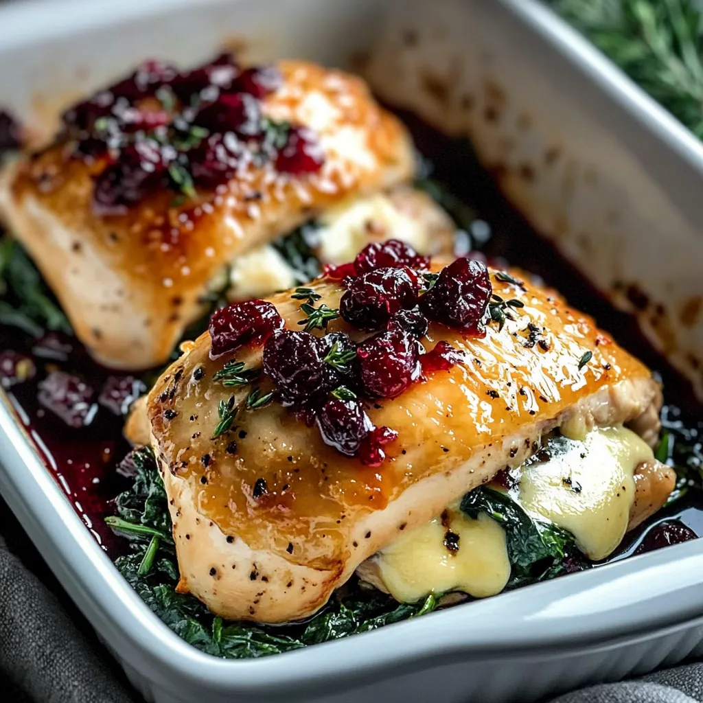 Gefüllte Hähnchenbrust mit Spinat, Brie und Cranberry-Honig-Glasur