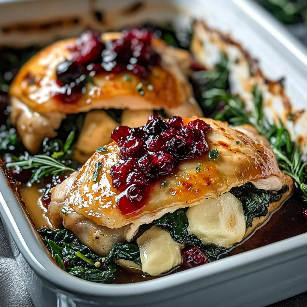 Gefüllte Hähnchenbrust mit Spinat, Brie und Cranberry-Honig-Glasur