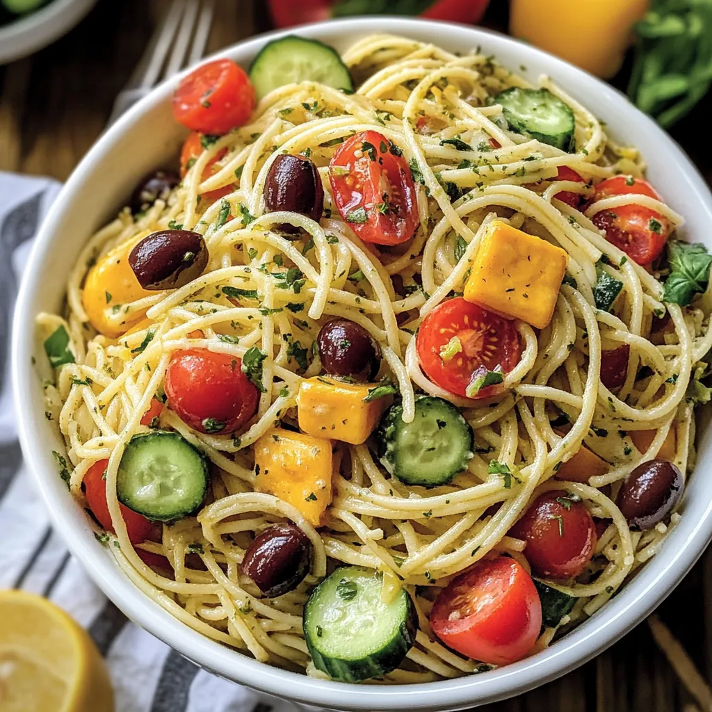 Sommer-Spaghetti-Salat mit buntem Crunch & Zitronen-Dressing