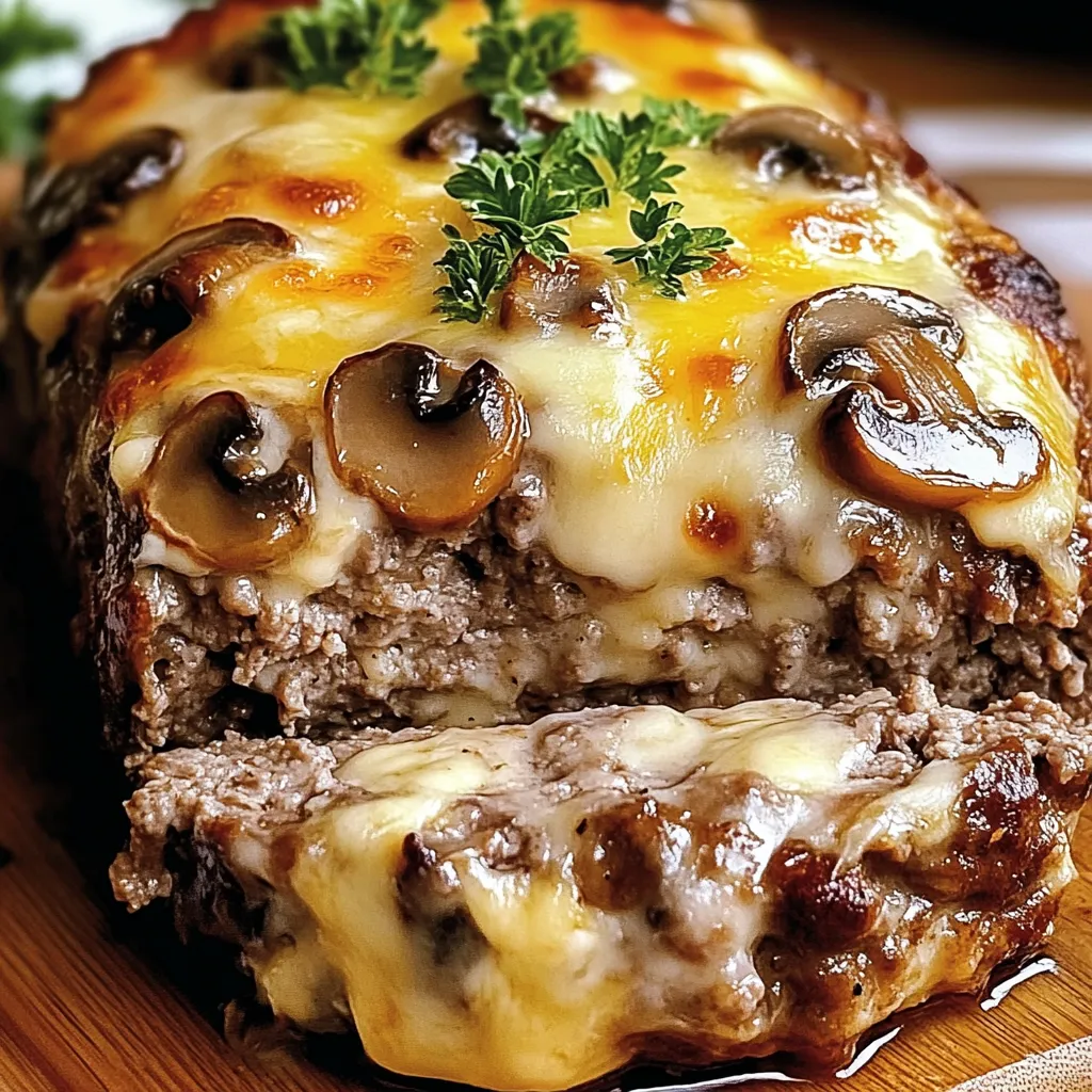 Saftiger Rinderhackbraten mit Champignons und Schweizer Käse