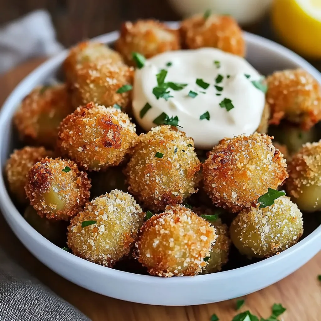 Knusprig frittierte Oliven mit Knoblauch-Aioli und Parmesan