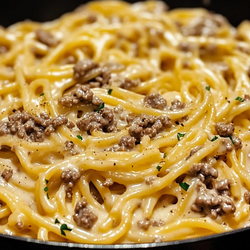 Cremige One-Pot Rindfleisch-Pasta mit Knoblauchbutter und Parmesan