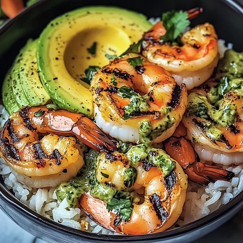 Feurige Garnelen-Avocado-Bowls mit Koriander-Limetten-Creme
