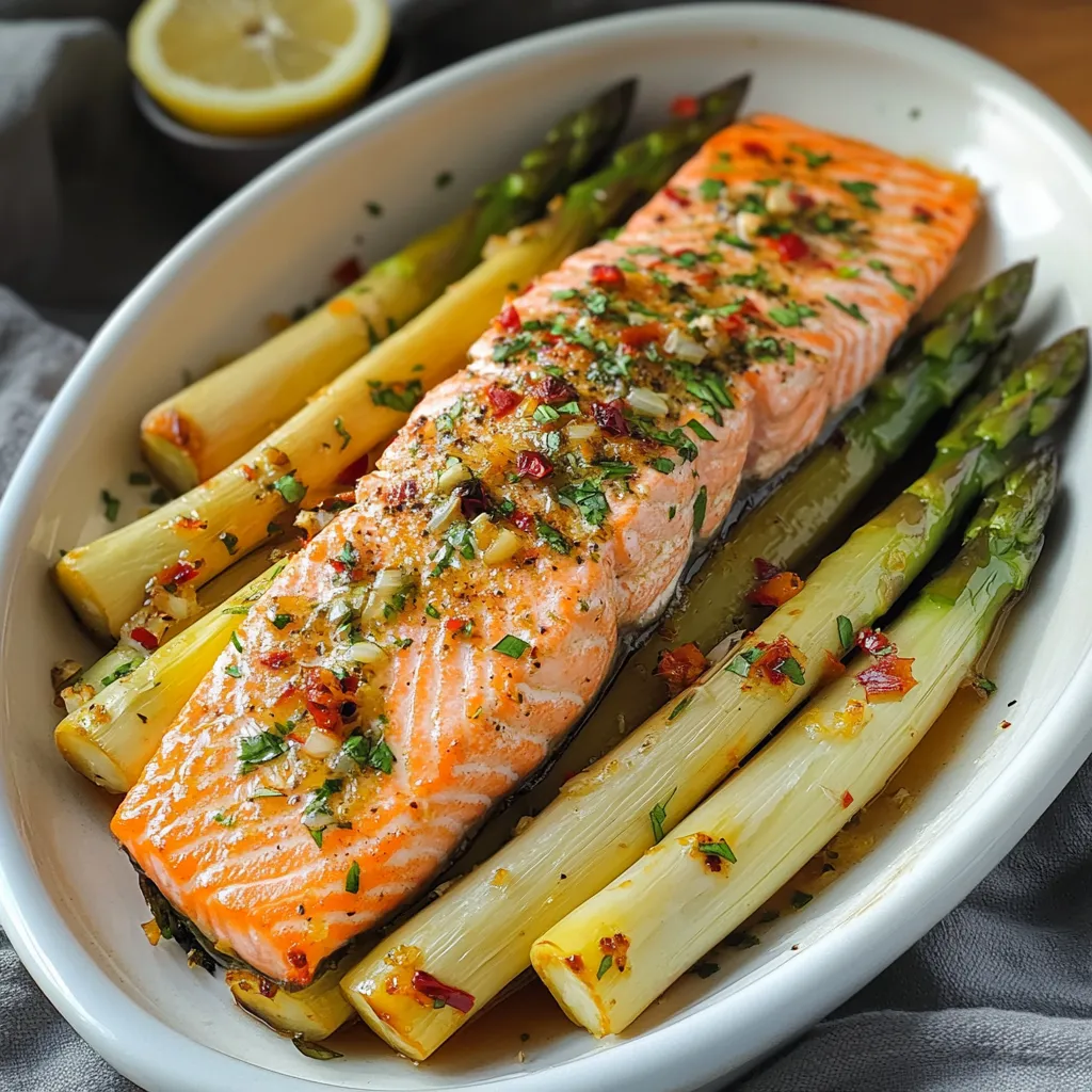 Ofenspargel mit saftigem Lachs und Orangen-Limetten-Butter