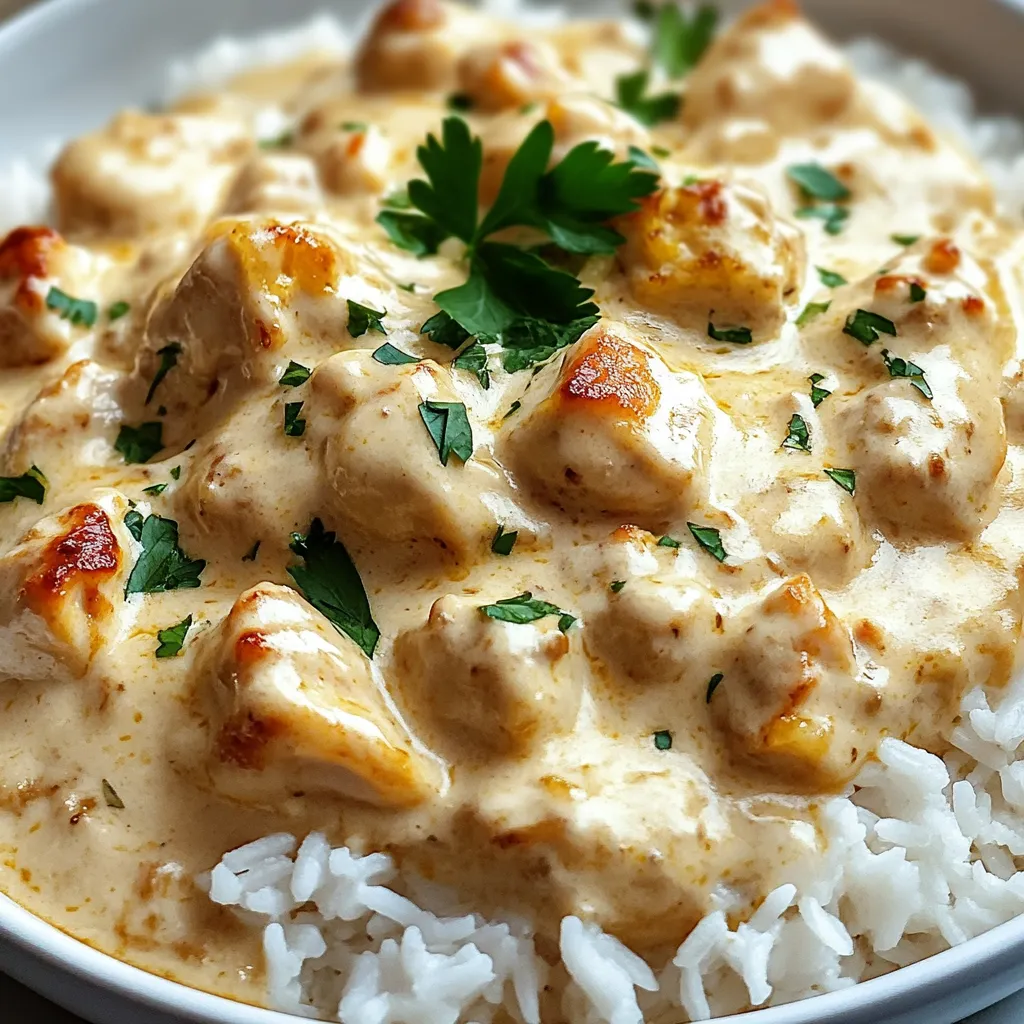 Cremiges Hähnchen mit Reis – Zart umhüllt in feiner Sauce