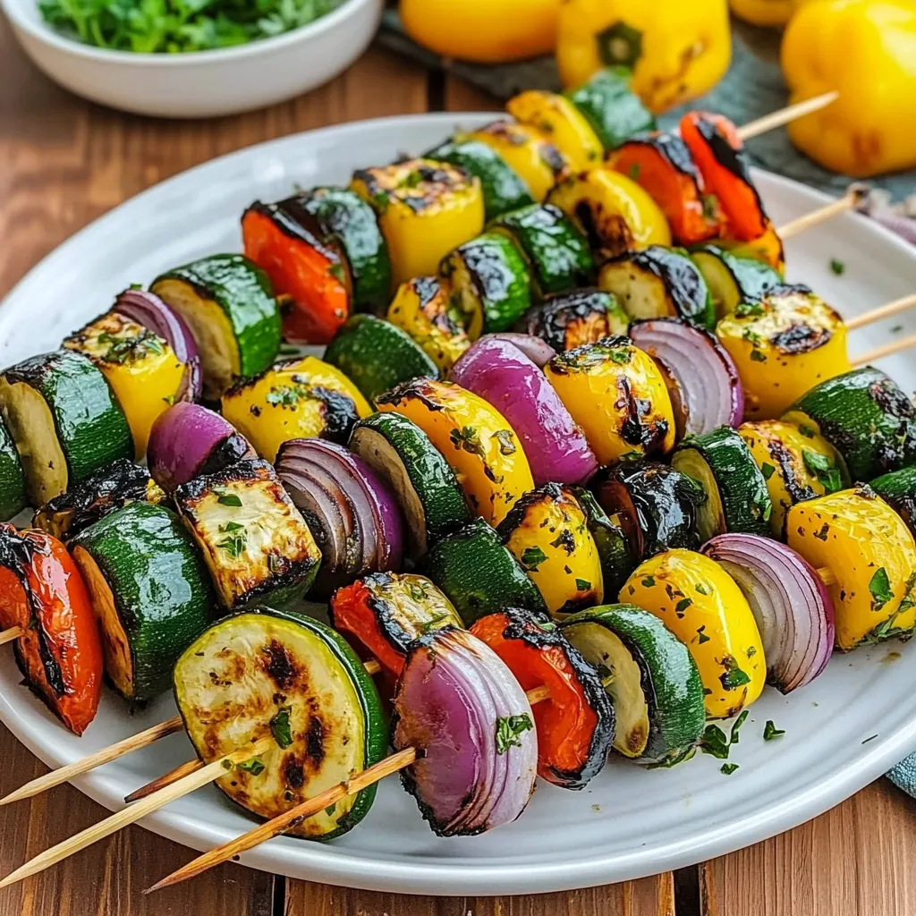 Gegrillte bunte Gemüsespieße mit Kräuter-Marinade