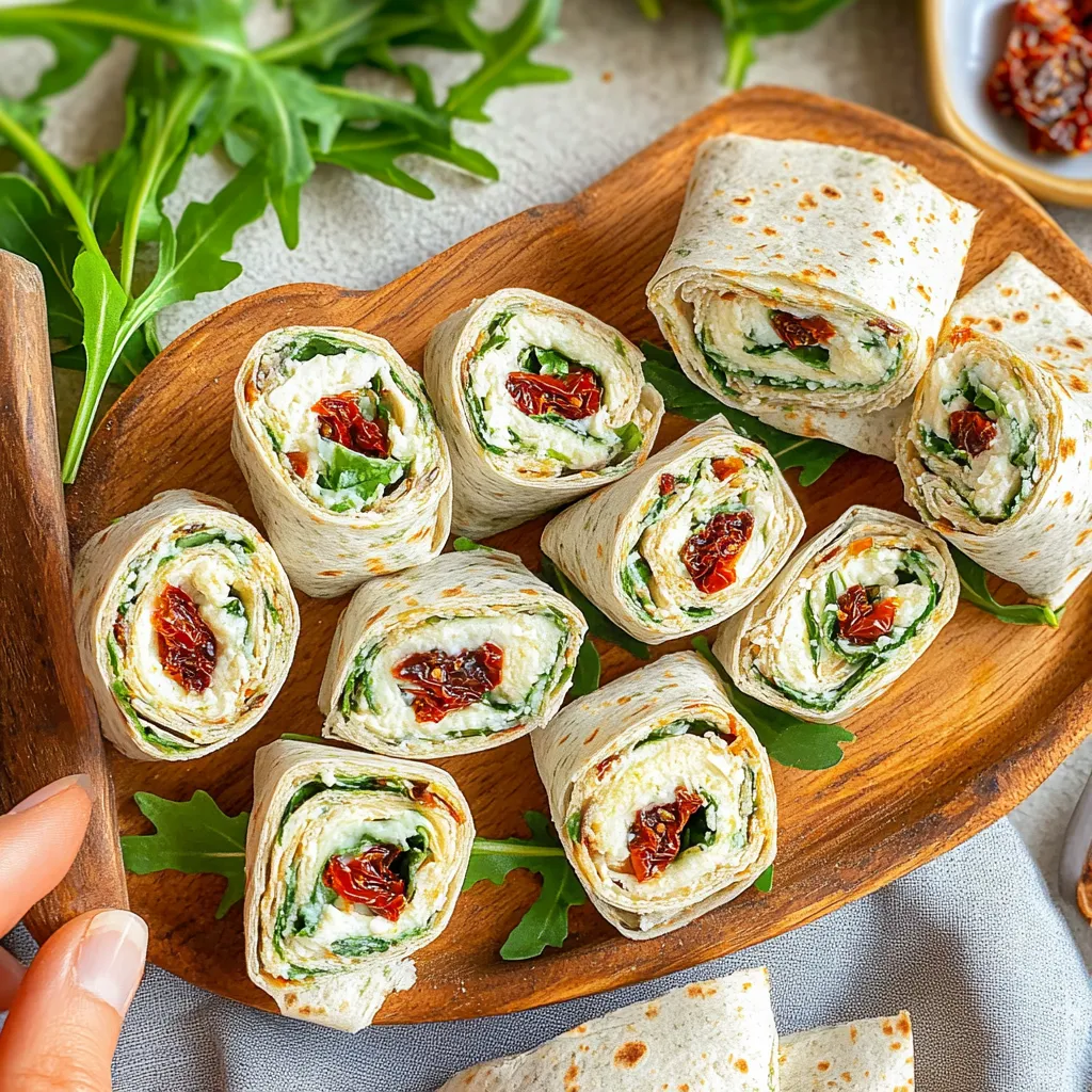 Vegetarische Wrap-Röllchen mit Rucola und Tomaten