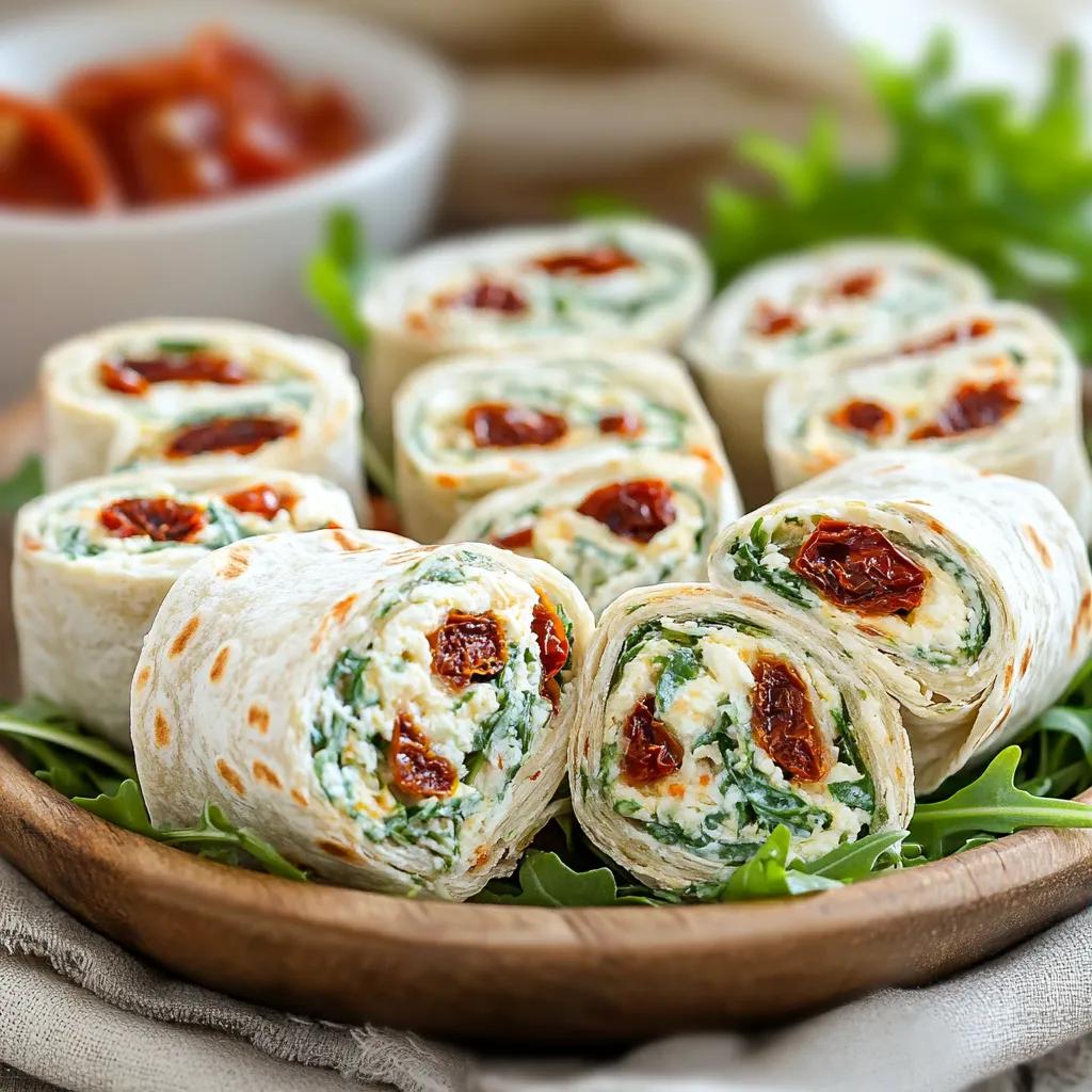 Vegetarische Wrap-Röllchen mit Rucola und Tomaten
