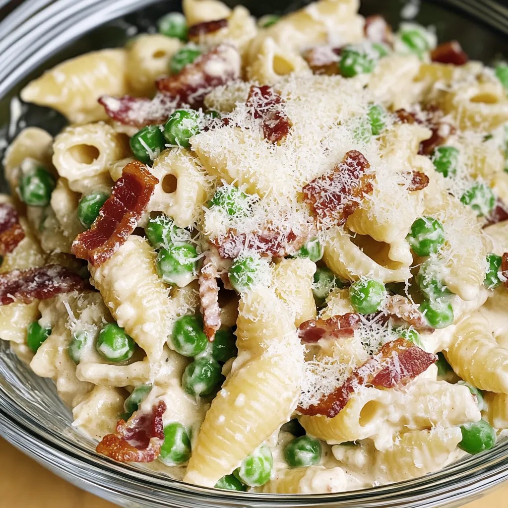 Cremiger Nudelsalat mit Erbsen und knusprigem Turkey Bacon 2