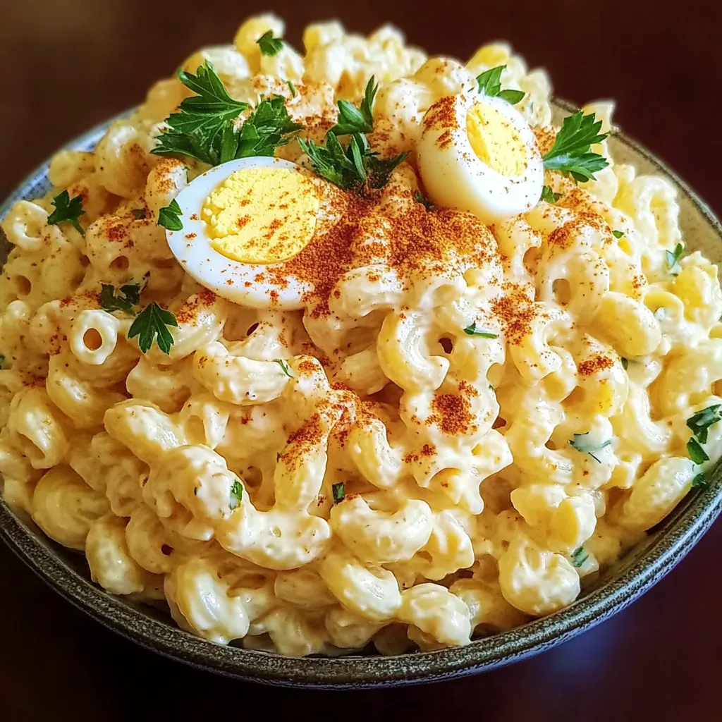 Köstlicher Eier-Macaroni-Salat mit cremigem Senf-Dressing