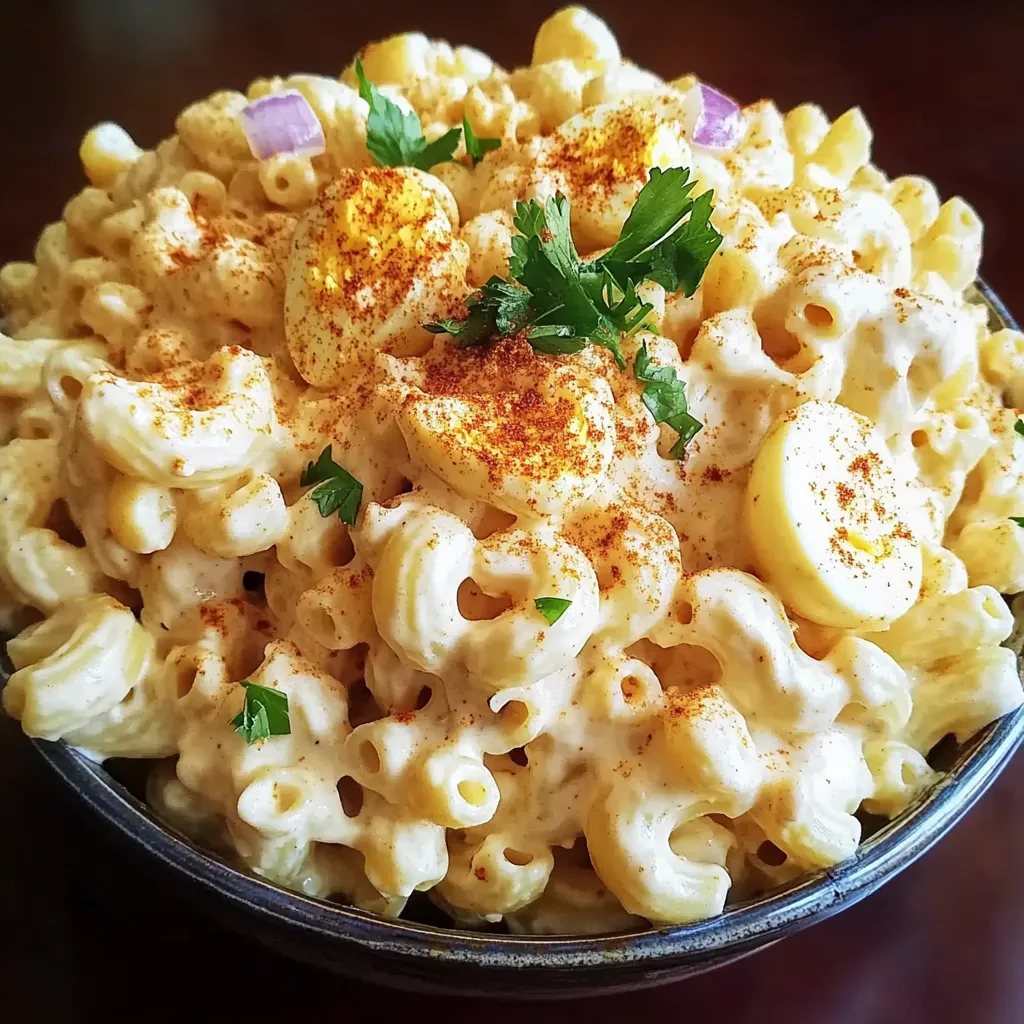 Köstlicher Eier-Macaroni-Salat mit cremigem Senf