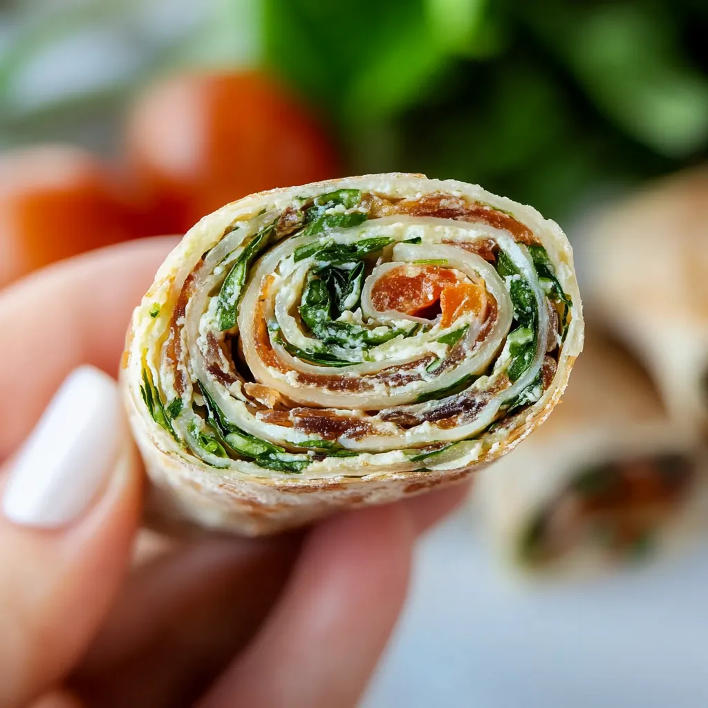 Vegetarische Wrap-Röllchen mit Rucola und Tomaten
