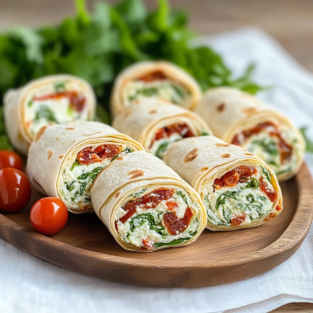 Vegetarische Wrap-Röllchen mit Rucola und Tomaten