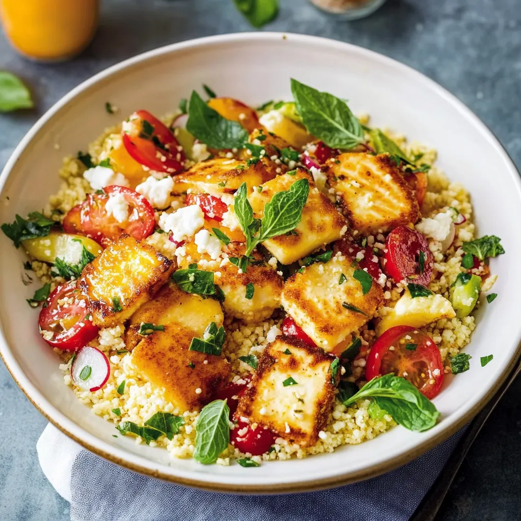 Couscoussalat mit Sommerobst und Halloumi