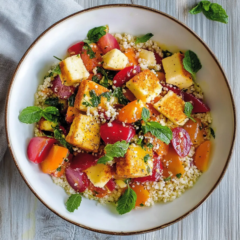 Couscoussalat mit Sommerobst und Halloumi