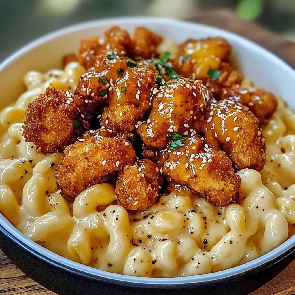 Cremige Mac & Cheese mit Honig-Pfeffer-Hähnchen