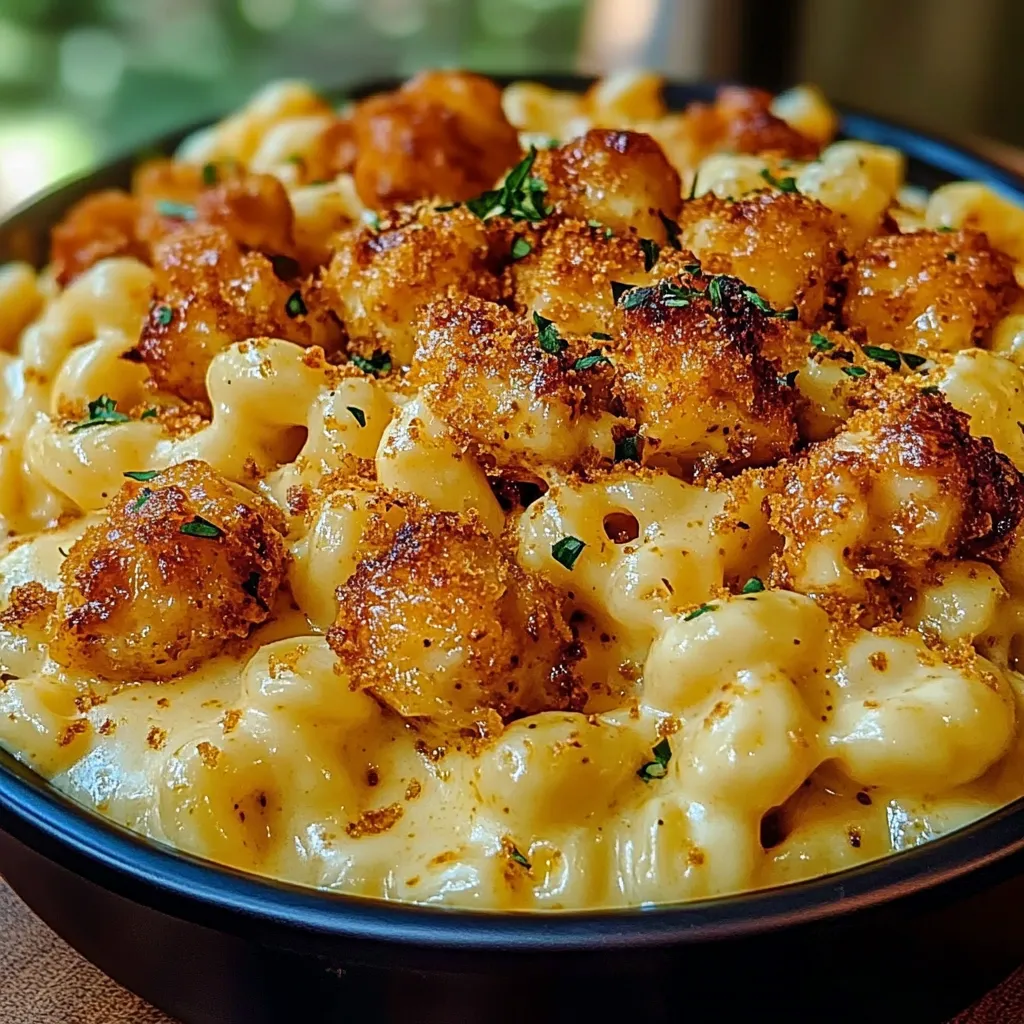 Cremige Mac & Cheese mit Honig-Pfeffer-Hähnchen