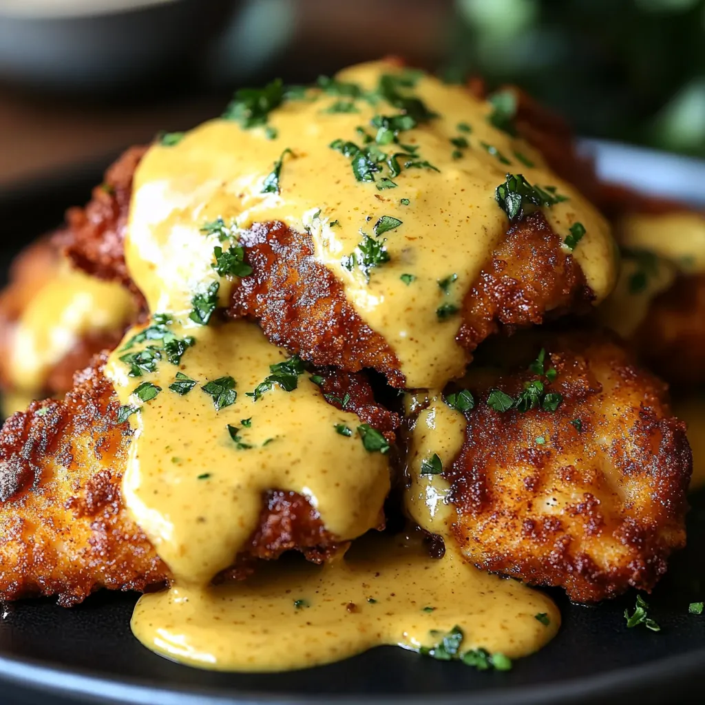 Pretzel Chicken mit Senf-Cheddar-Soße