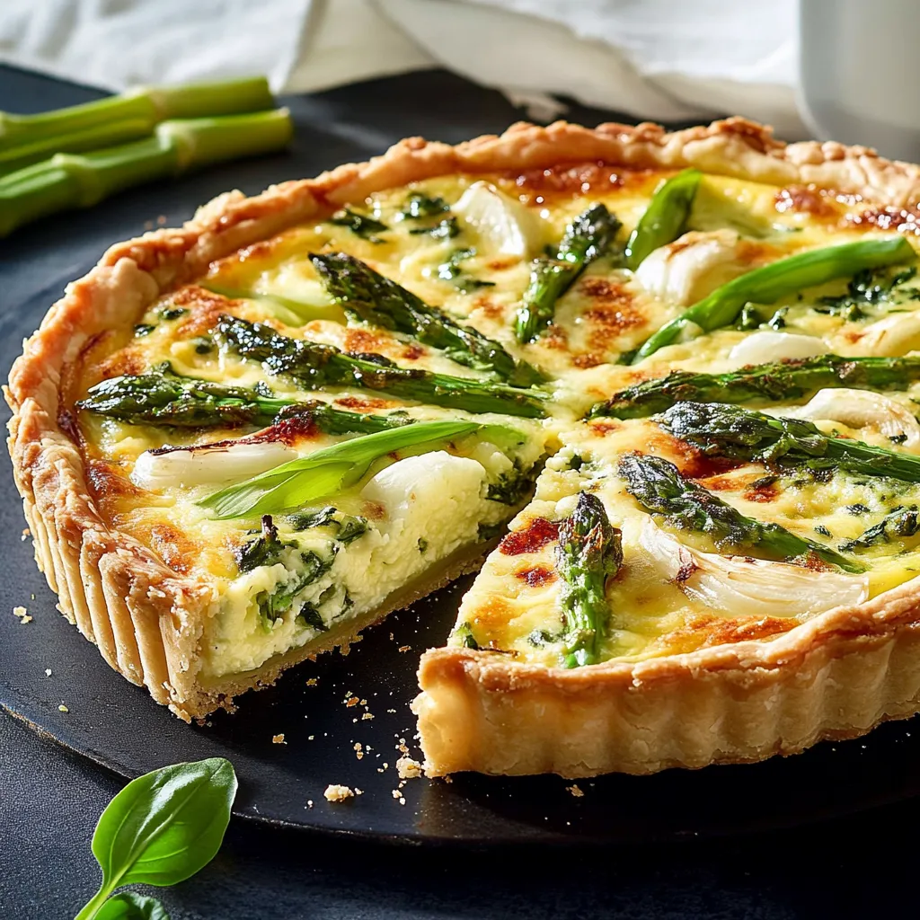 Spargelquiche mit grünem und weißem Spargel