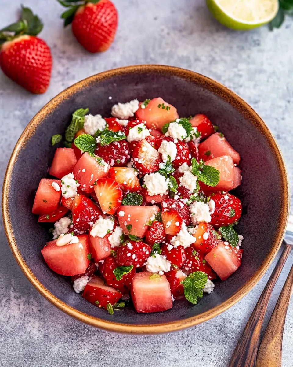 Wassermelonen-Erdbeer-Salat mit Honig-Limetten-Dressing