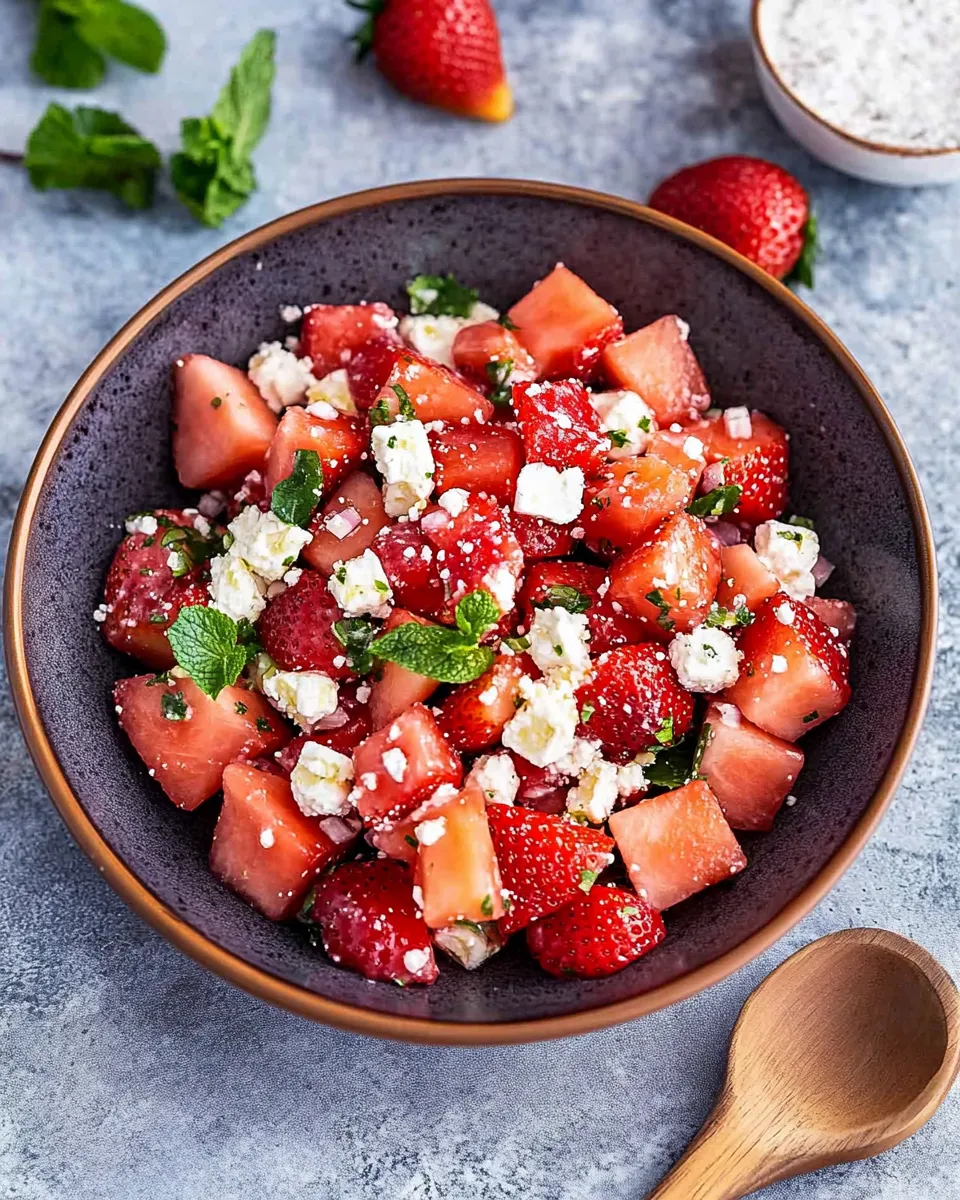 Wassermelonen-Erdbeer-Salat mit Honig-Limetten-Dressing