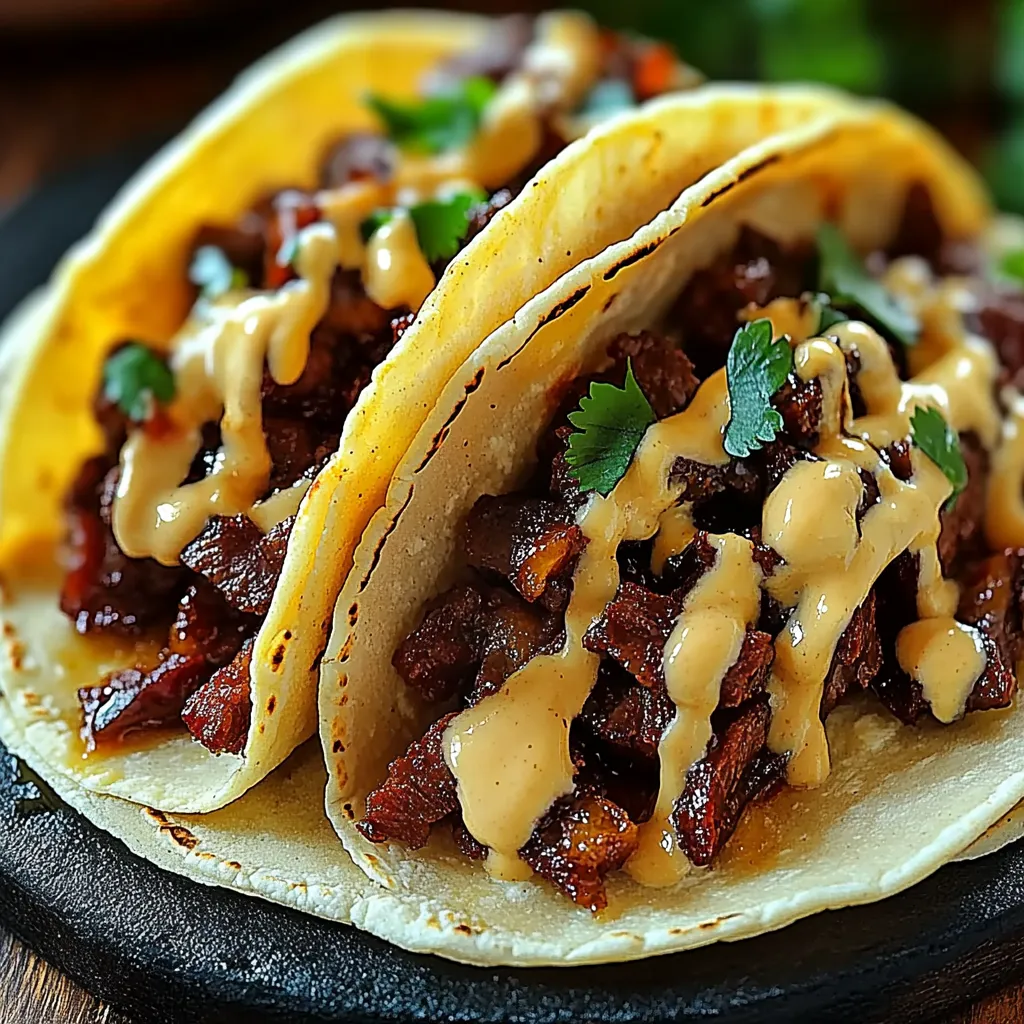 Knoblauchbutter-Honig-BBQ-Rindfleisch-Tacos