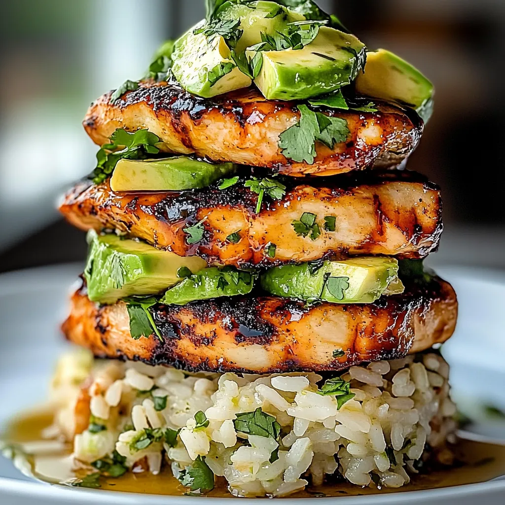 Honig-Limetten-Hähnchen mit Avocado-Reis-Stack