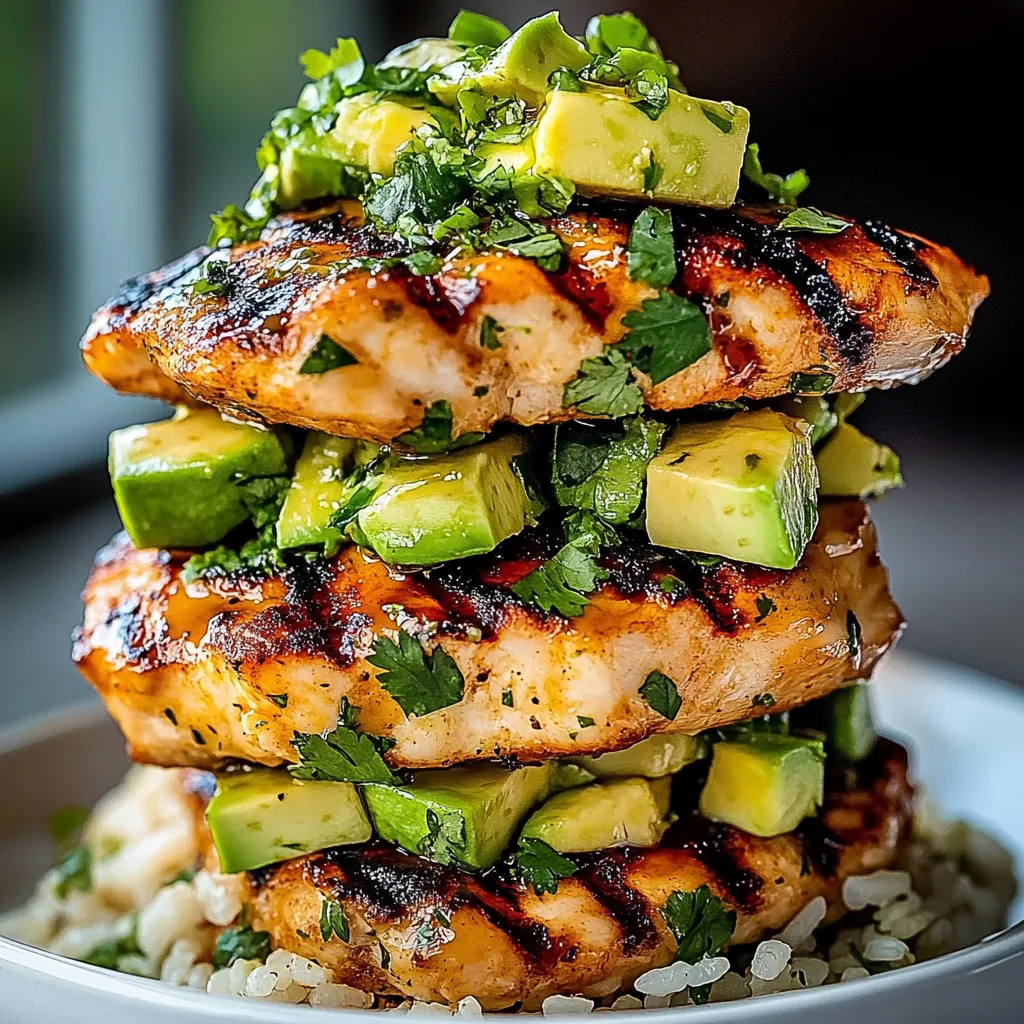 Honig-Limetten-Hähnchen mit Avocado-Reis-Stack