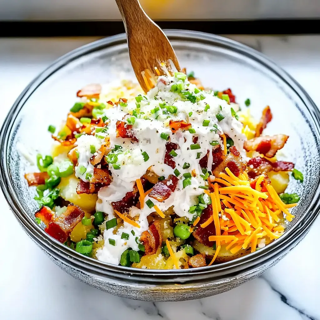 Kartoffelsalat à la Ofenkartoffel – mit Bacon, Käse und Sauerrahm