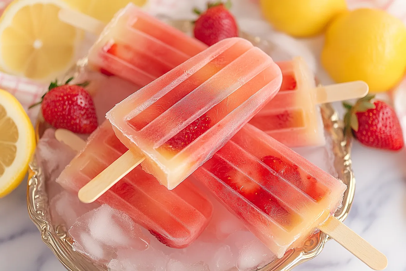 Erdbeer-Zitronen-Limonaden-Eis am Stiel