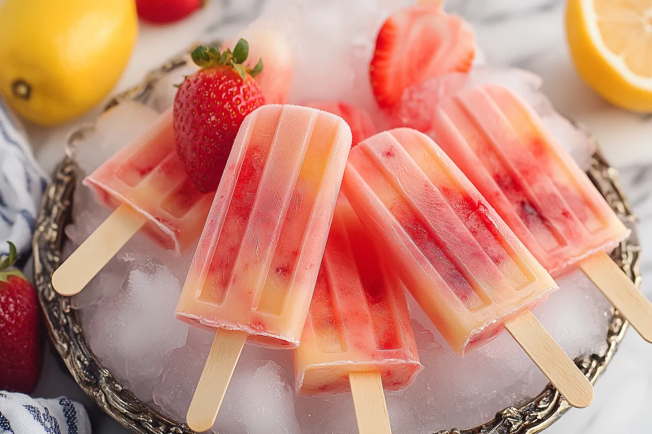 Erdbeer-Zitronen-Limonaden-Eis am Stiel