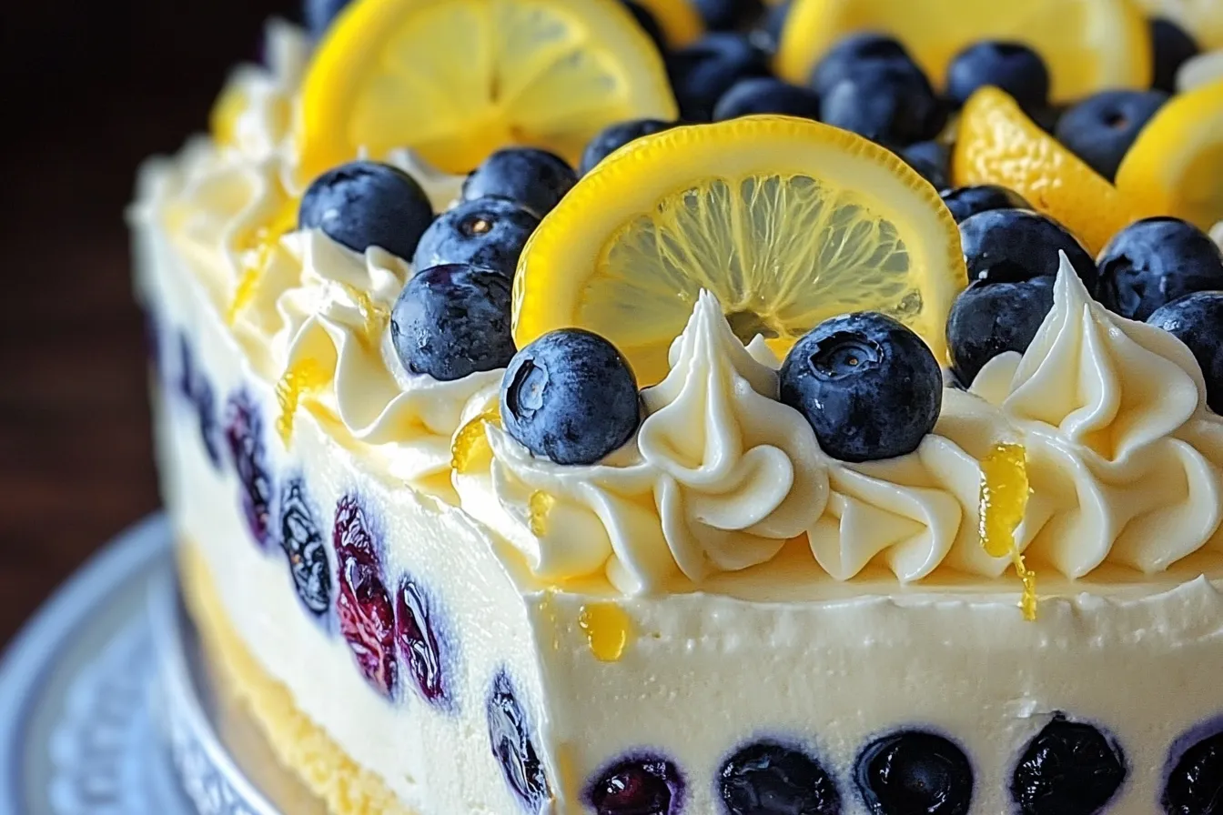 Zitronig-frischer No-Bake Heidelbeer-Cremekuchen