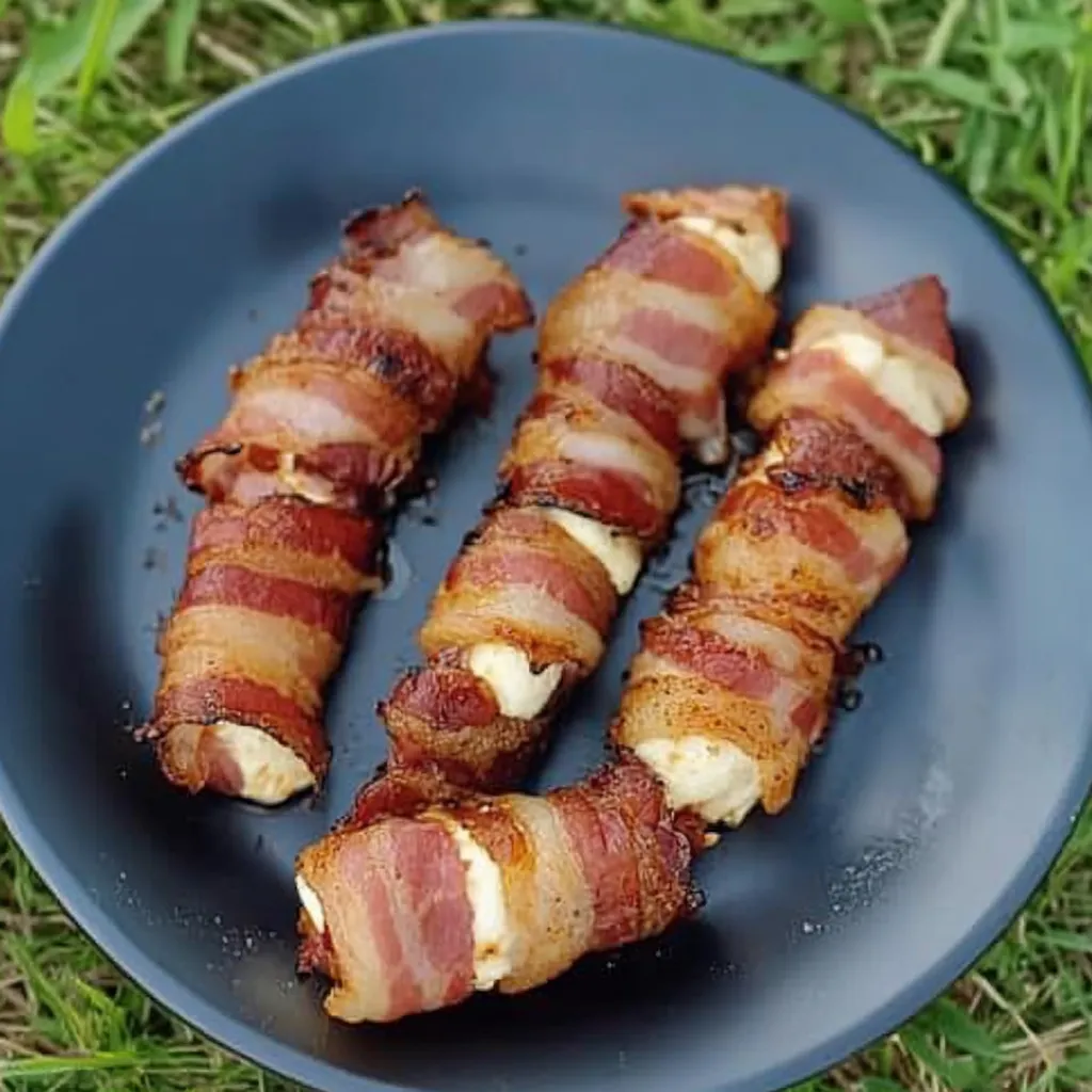 Gegrillte Mozzarella-Sticks im Baconmantel
