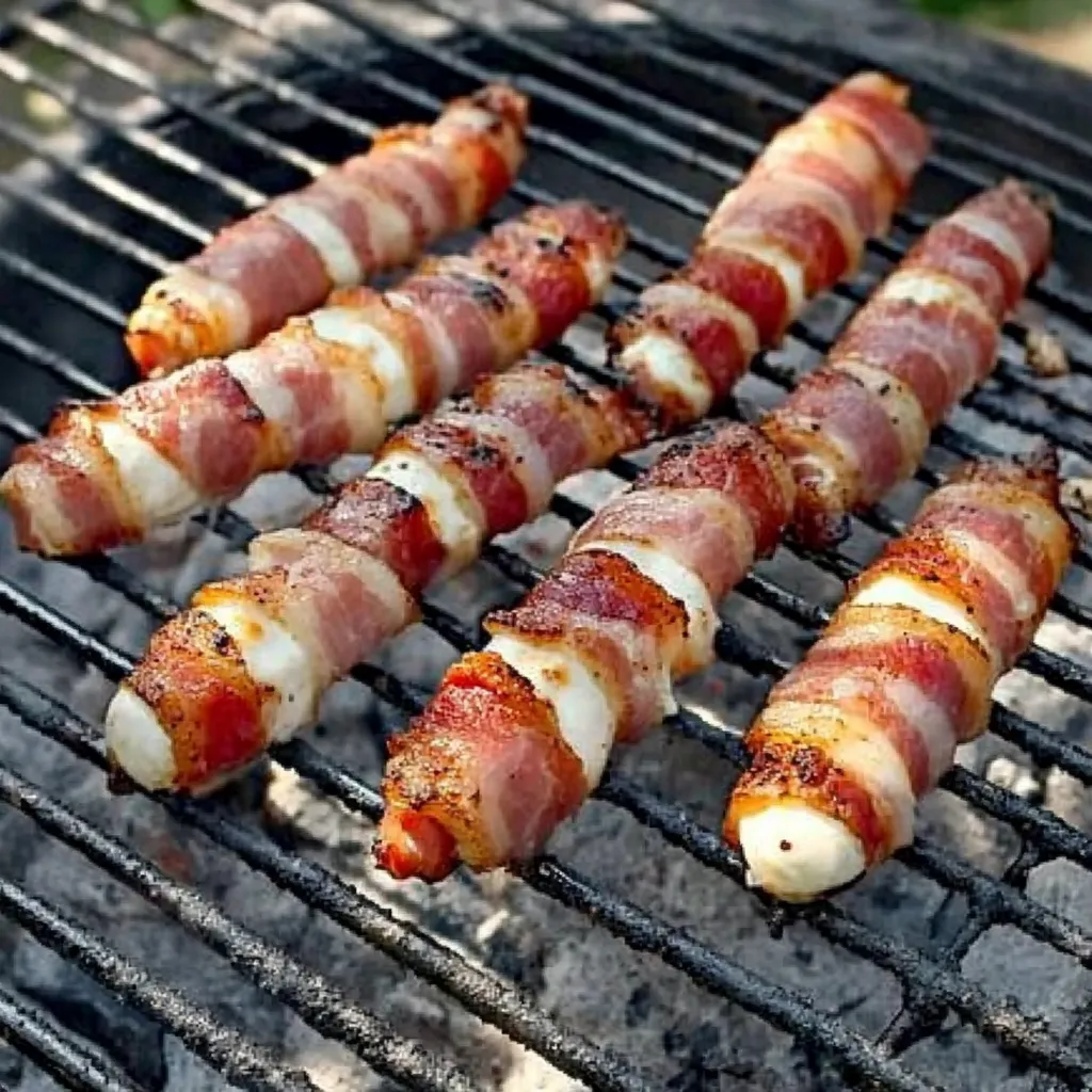 Gegrillte Mozzarella-Sticks im Baconmantel