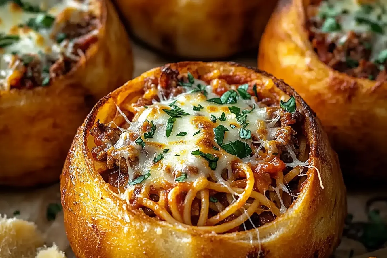 Spaghetti-Knoblauchbrot-Schalen