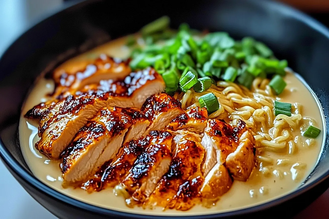 Fiery Chicken Ramen mit cremiger Knoblauchsauce