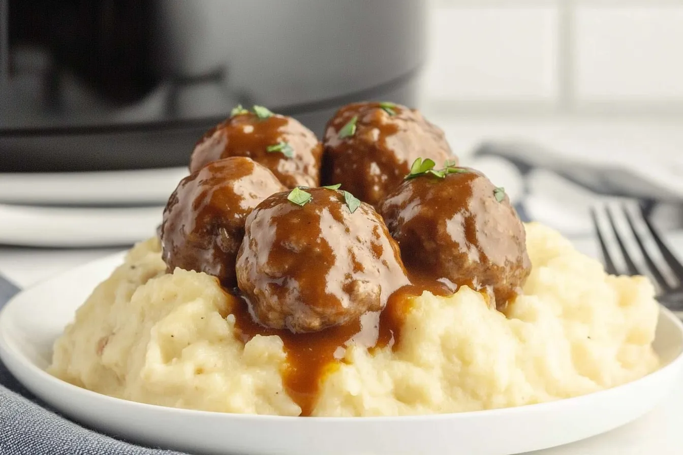 Langsam gegarte Salisbury-Steak-Hackbällchen (mit Tiefkühl-Hackbällchen)