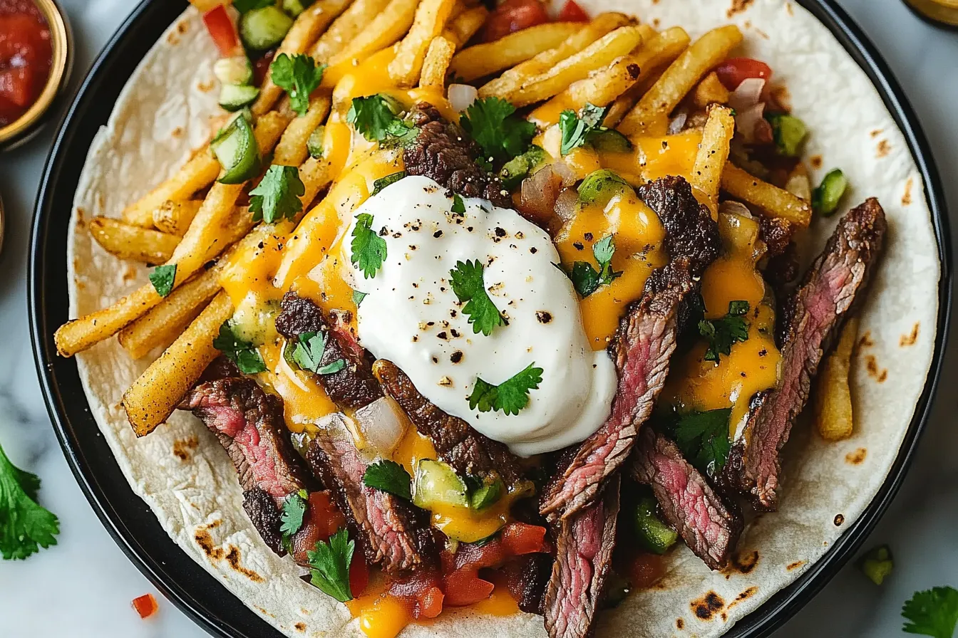 Steak- und Käse-Burritos mit knusprigen Pommes