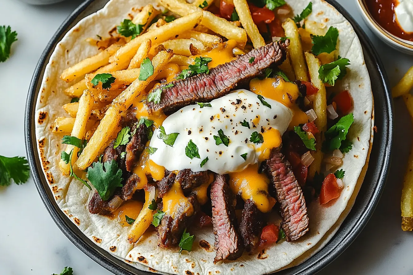 Steak- und Käse-Burritos mit knusprigen Pommes