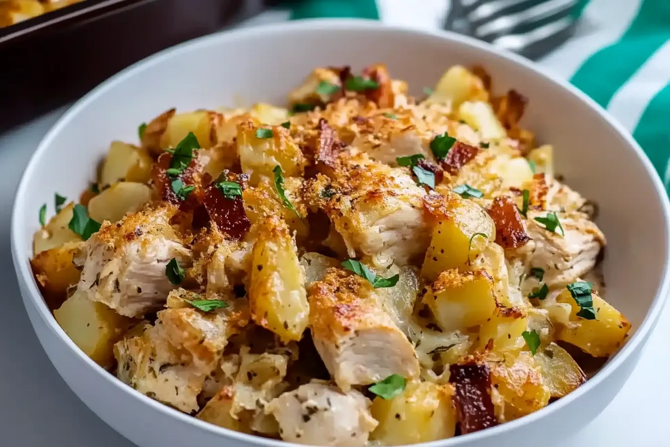 Überbackener Hähnchen-Kartoffel-Auflauf mit Ranch-Dressing