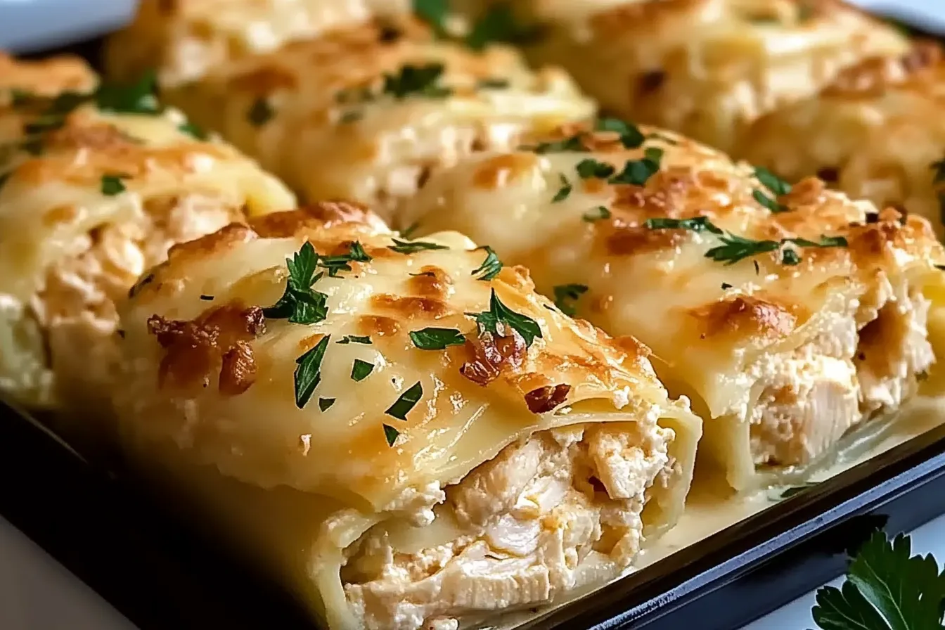 Alfredo-Lasagne-Röllchen mit Hähnchen