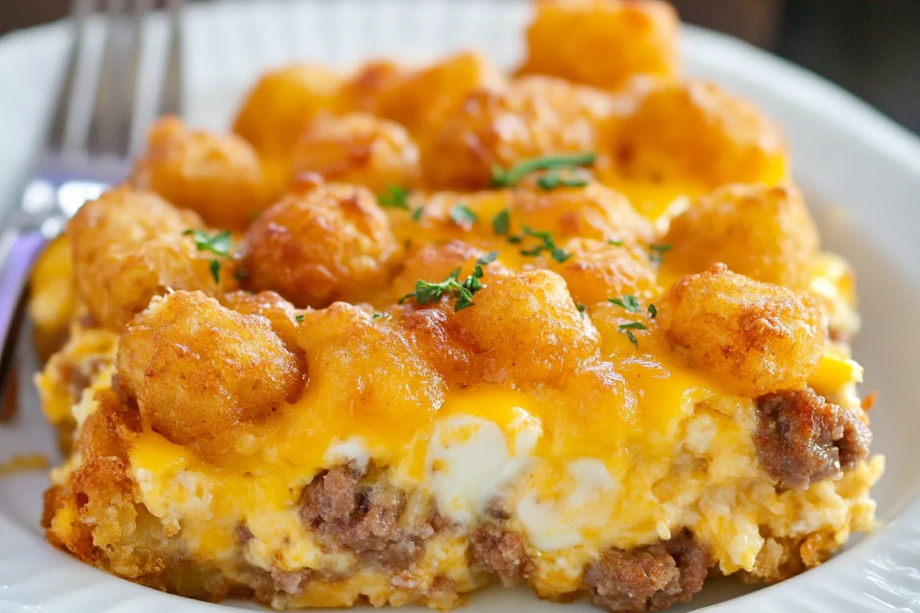 Frühstücksauflauf mit Tater Tots und Wurst