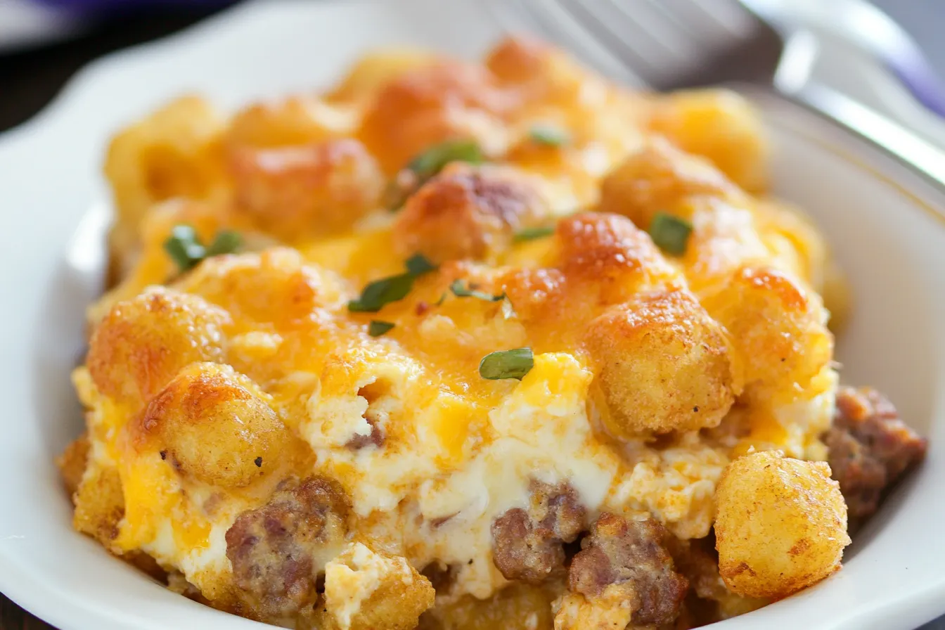 Frühstücksauflauf mit Tater Tots und Wurst