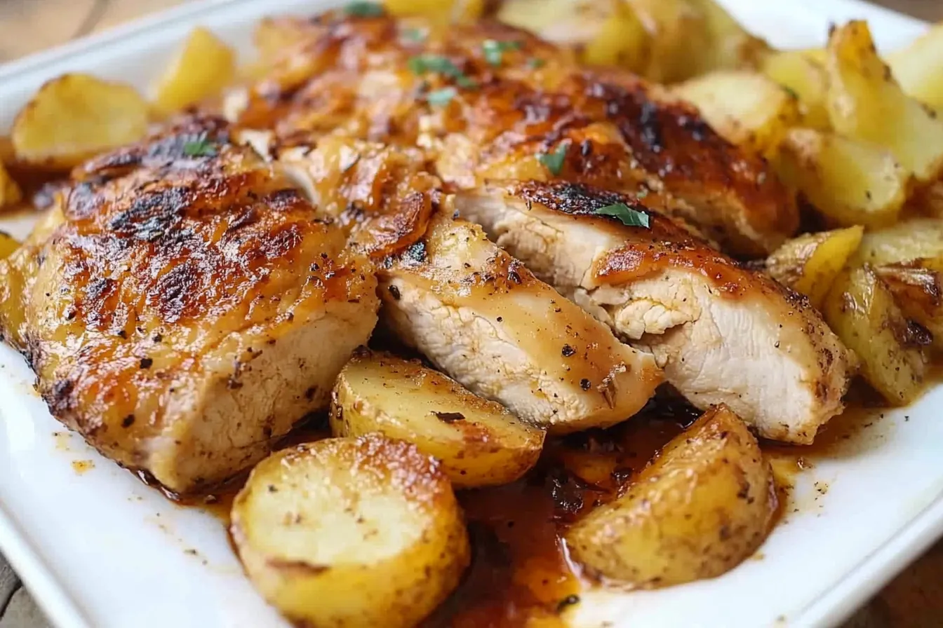 Blechhähnchen mit Honigglasur und Kartoffeln