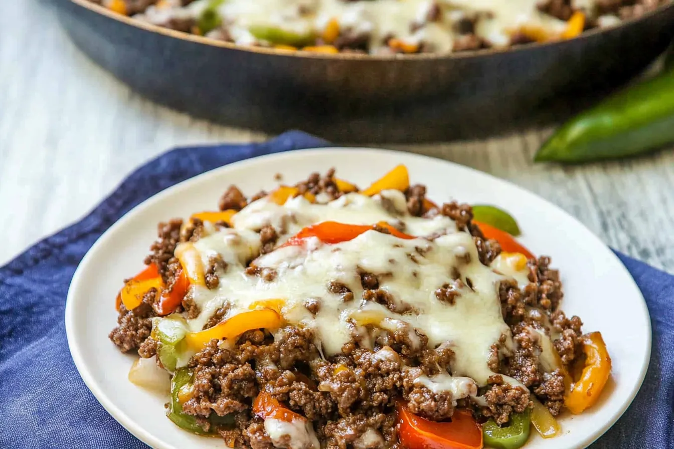 Keto Philly Cheesesteak mit Rinderhackfleisch