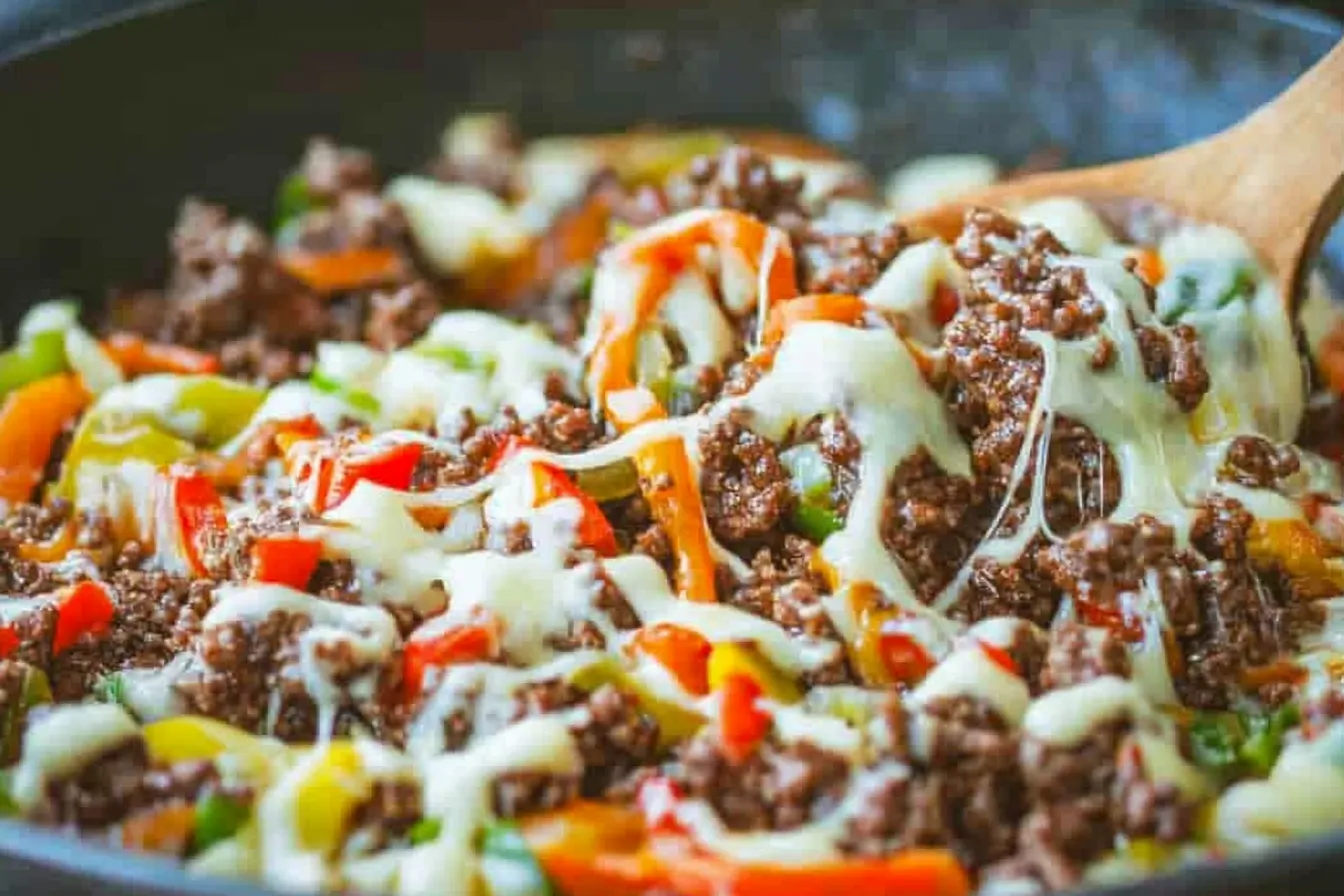 Keto Philly Cheesesteak mit Rinderhackfleisch