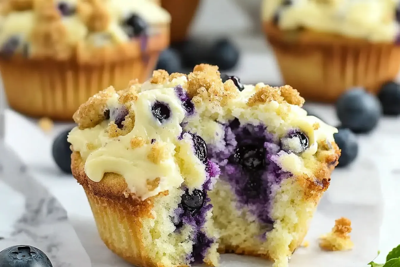 Heidelbeer-Frischkäse-Muffins mit Streusel-Topping